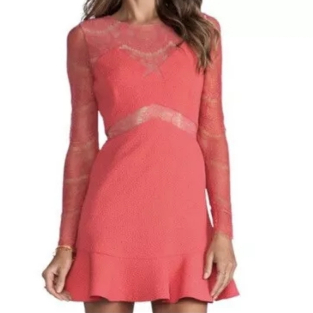 Three Floor Coral Lace Long Sleeve Mini Dress - Picture 16 of 16